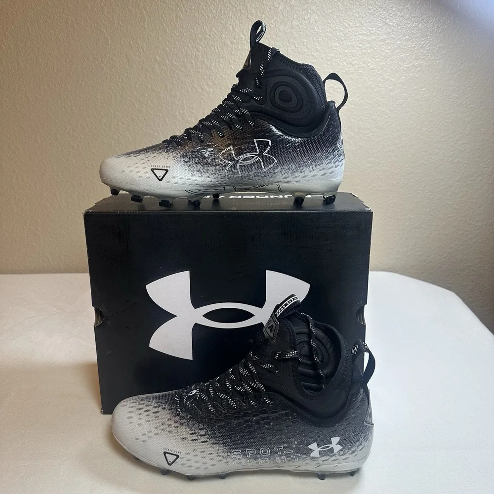 Under Armour Spotlight LUX MC 2.0 Mens Shoes Black White Football Cleats Size 10